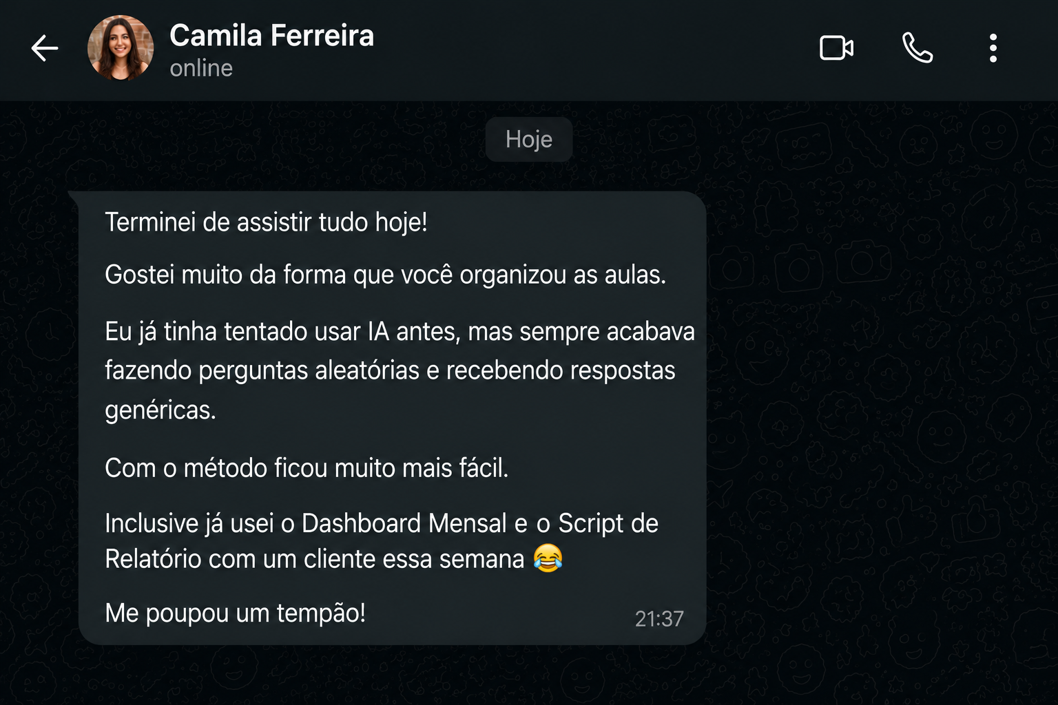 Depoimento da Camila Ferreira
